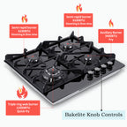 Eascookchef 4-Burners Gas Cooktop 24in Eascookchef Tempered Glass NG/LPG Convertible