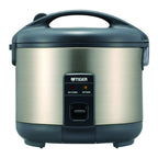 Tiger JNP-S10U 5.5 Cup Capacity White Rice Cooker with Spatula and Measuring Cup with Bowl and Spoon