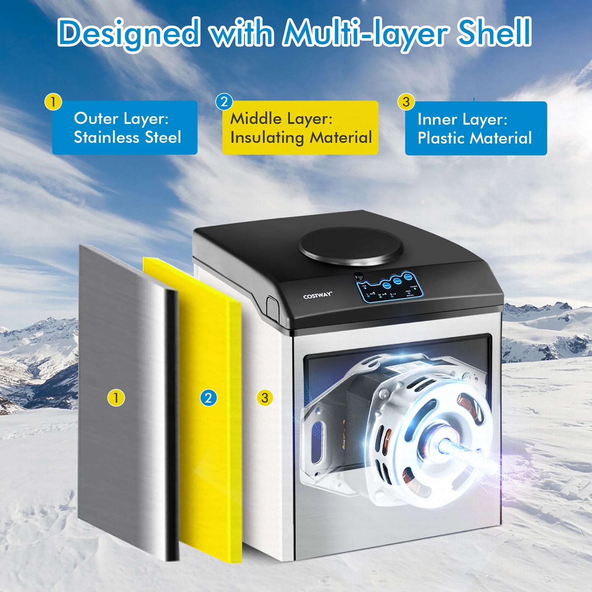 Costway 2-in-1 Stainless Steel Countertop Ice Maker Water Dispenser 48Lbs/24H w/ Scoop