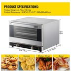Choco Moon ETL 1600W Compact Convection Oven 47L/43Qt Countertop Half-Size 4-Tier Toaster Glass Door Electric Baking Trays Racks Gloves Inc 120V Commercial Use