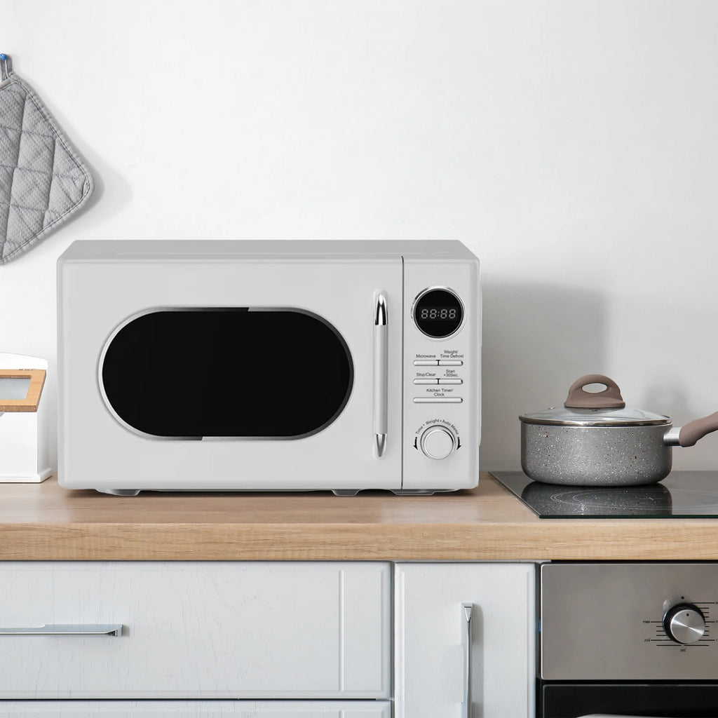 Open Box Magic Chef 0.7 Cubic Feet 700 Watt Retro Countertop Microwave, White