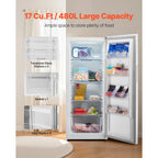 KFFKFF 17 Cu.Ft Upright Convertible Fridge/Freezer Upright Fridge Freezer Low Sound with Electronic Temperature Control Door Open too Long Alarm Adjustable Shelves and LED