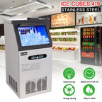 ZK-110 Commercial Ice Maker Machine - 120V 110lbs/24h Stainless Steel with Transparent Lid, 4x9 Aluminum Tray for Restaurants, Bars, Hotels (Silver)