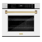 ZLINE 30 in. Autograph Edition Professional Convection Single Wall Oven with Air Fry and Self Clean in DuraSnow Stainless Steel with White Matte Door and Champagne Bronze Handle (WASSZ-WM-30-CB)