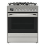 30�� Inch Professional Gas Range Stove with 5 Burner Cooktop, Rapid Convection Oven, and Digital Timer with Heavy-Duty Cast Iron Grates, Stainless-Steel Appliance, Silver