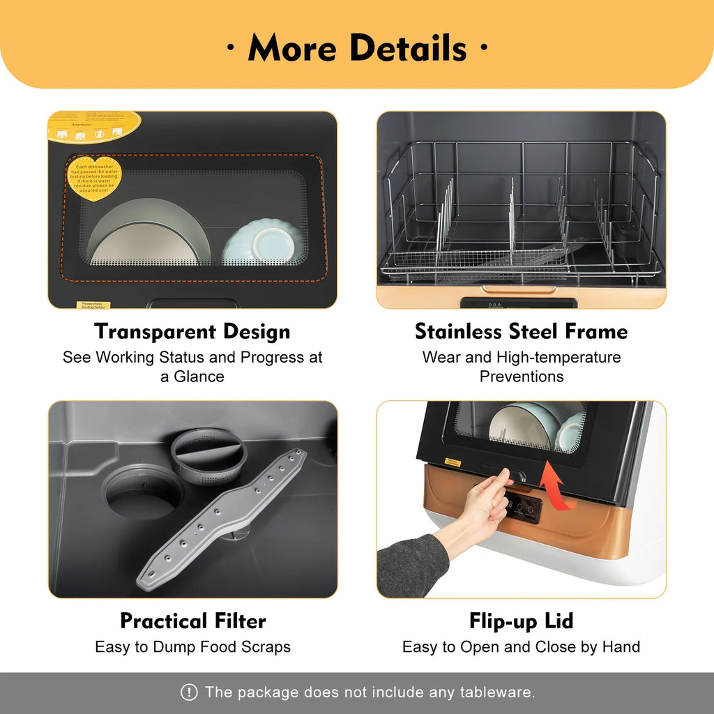 Countertop Dishwasher, 3 Washing Modes, Time-Saving, 800W Compact Dishwasher for Household 110V