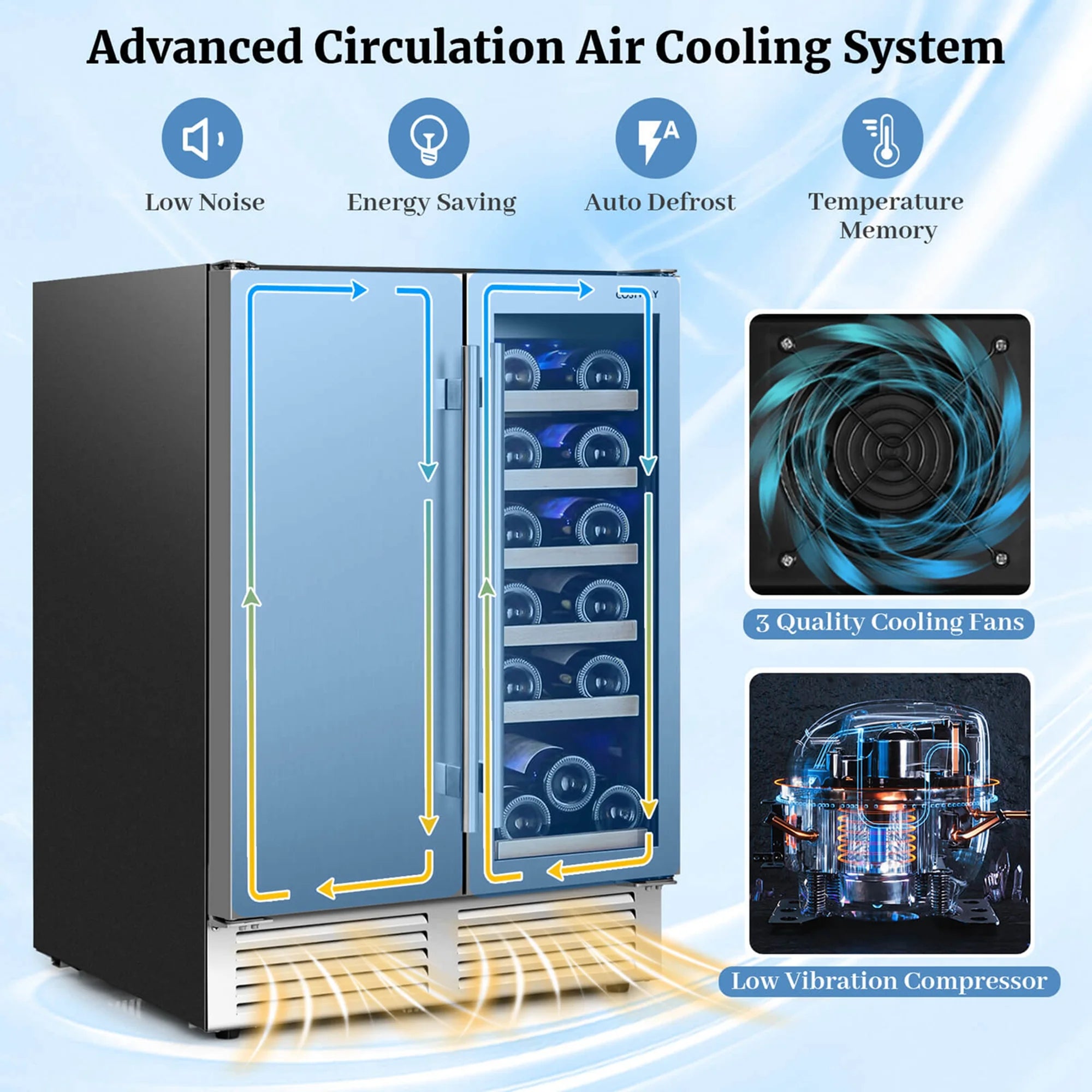 Costway 2-in-1 Beverage and  Cooler Free-standing & Built-in Dual Zones  Fridge