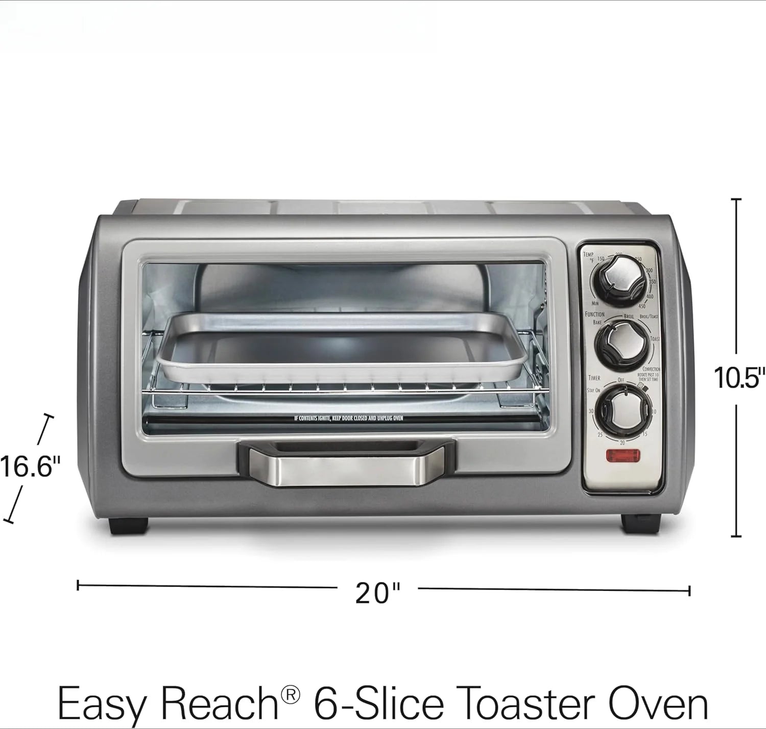 6 Slice Convection Toaster Oven With Easy Reach Roll-Top Door, Bake, Broil & Toast Functions, Auto Shutoff, Silver (31123DA)