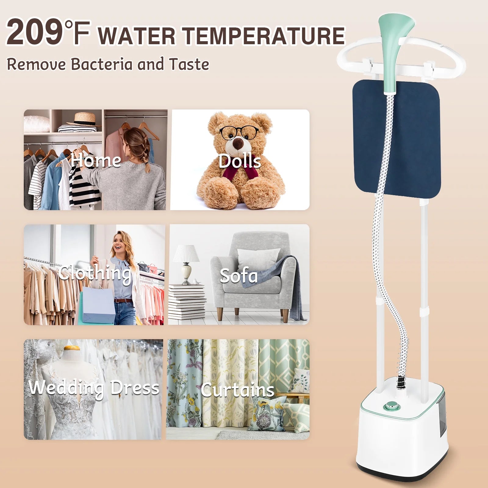 Advwin 2000W Garment Steamer for Clothes Standing, 10 Steam Levels, 2.7L Water Tank, Commercial and Household Use (Gold)