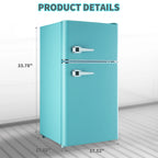 2 Door Mini Fridge with Freezer,3.5Cu.ft Small Freezer,7 Adjustable Thermostat,Blue,New
