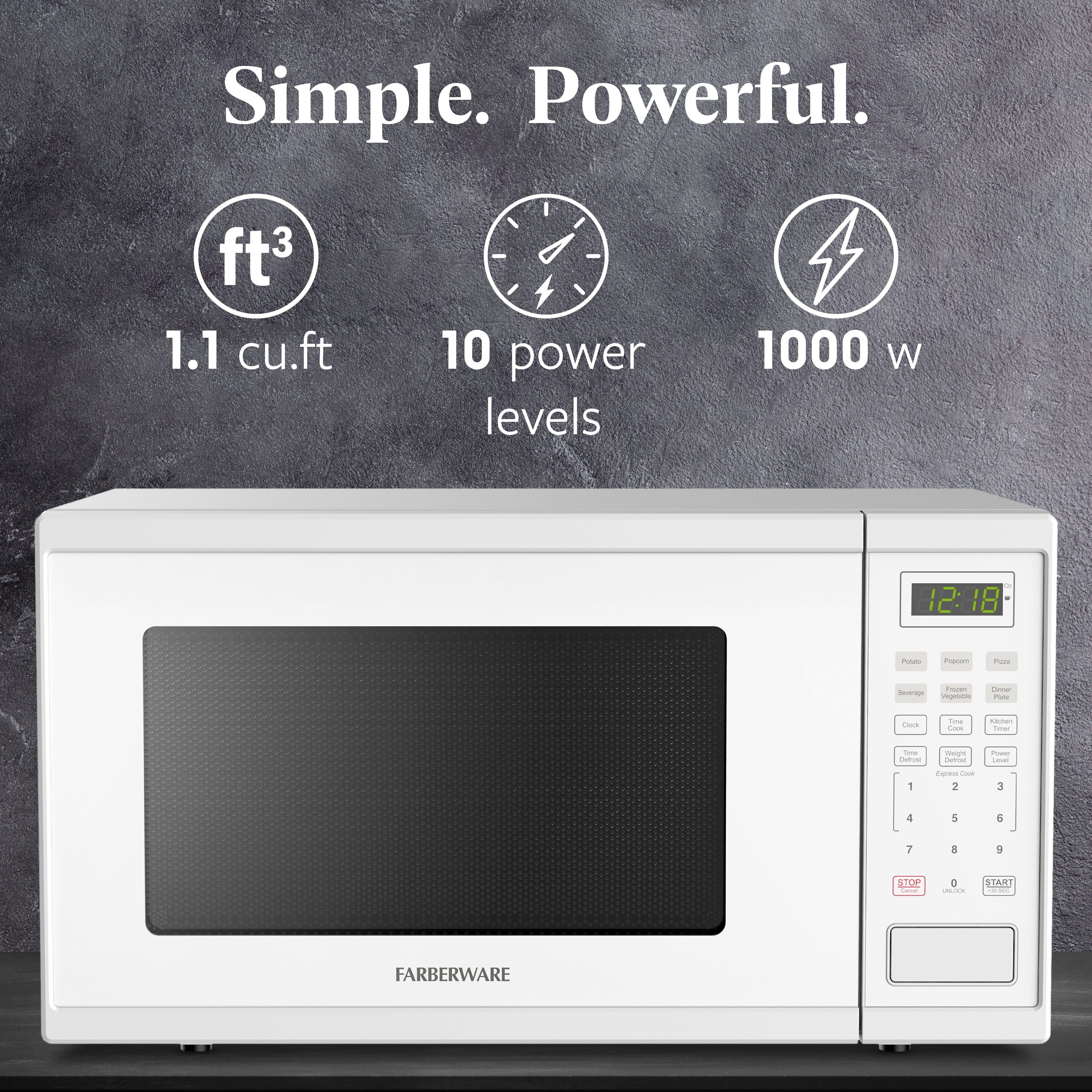 Farberware FMGZ09BKA 0.9 Cu. Ft. Microwave Oven, 900W, Digital Control, LED Display, 6 Cooking Presets, Black