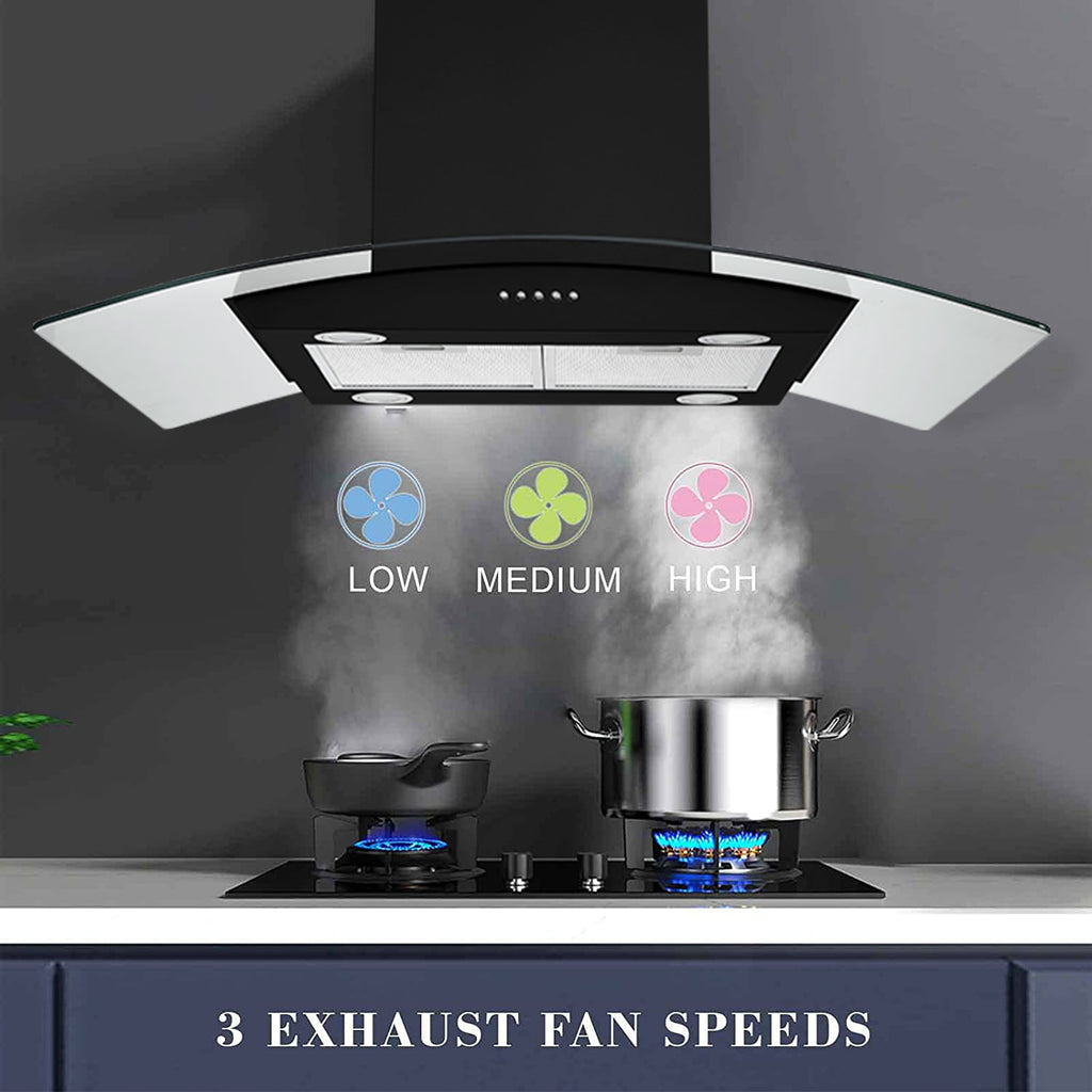 Island Range Hood 30-inch Kitchen 3-Speed Extractor Fan Vent Hood Airflow 900CFM