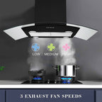 Island Range Hood 30-inch Kitchen 3-Speed Extractor Fan Vent Hood Airflow 900CFM