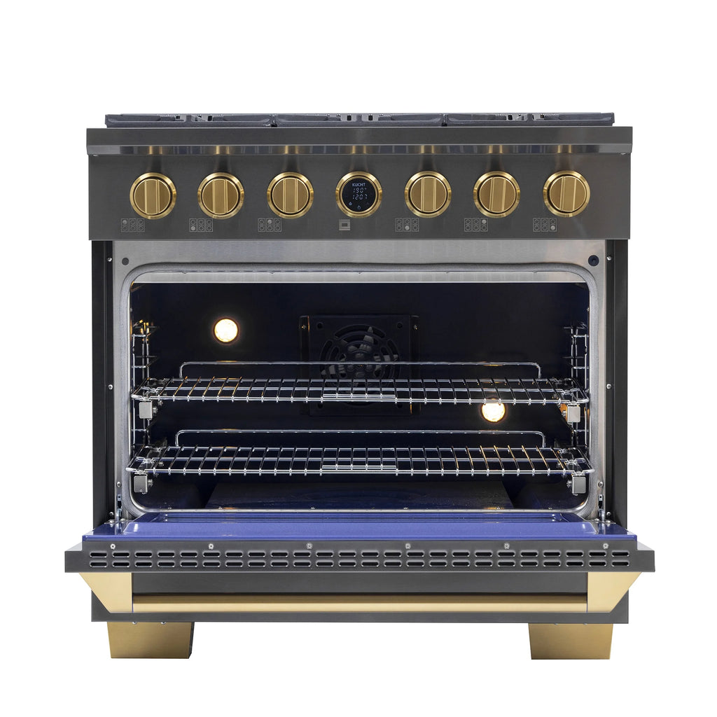 36 in. 5.2 cu. ft. Dual Fuel Range for Propane Gas in Titanium Stainless.