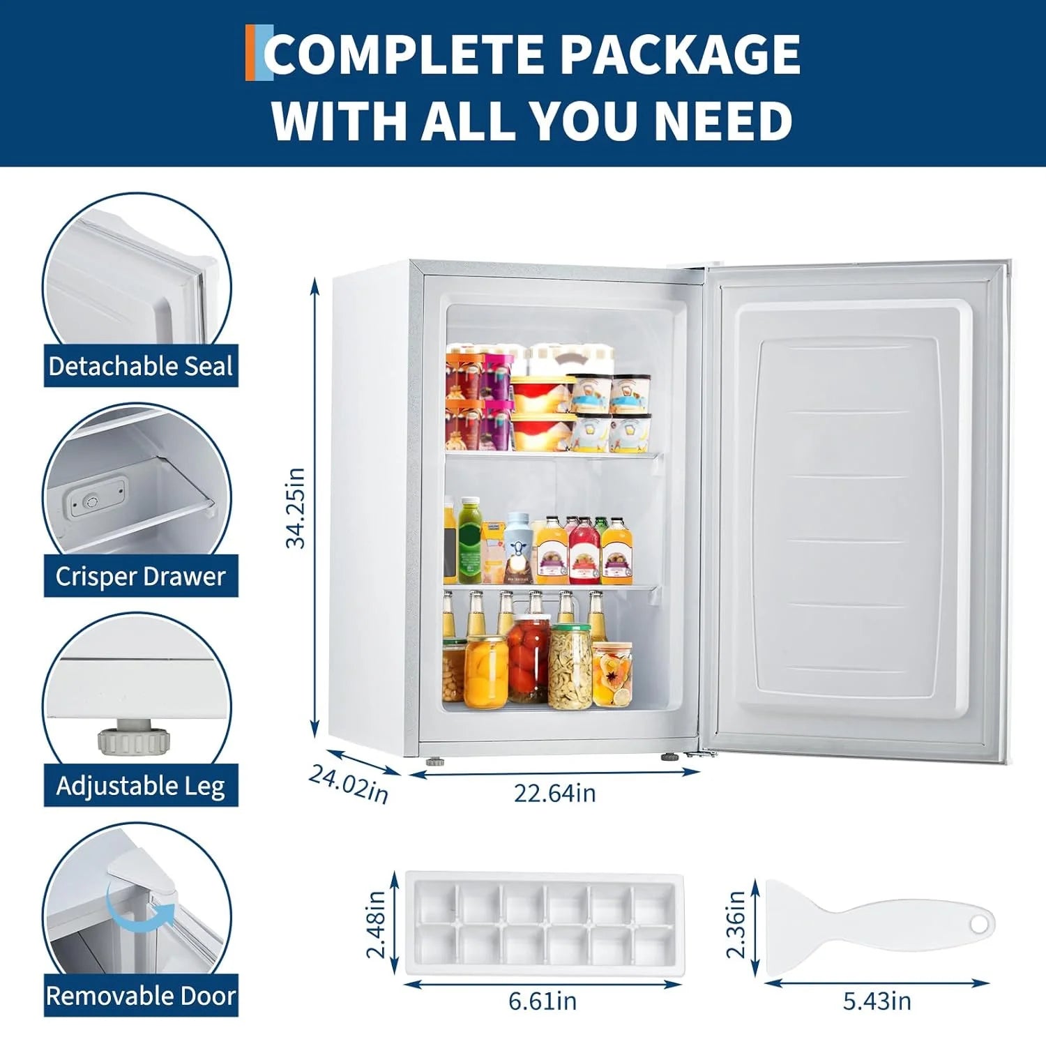 M optimized Upright Freezer, 3.0 Cu.Ft. Compact Mini Freezer with Reversible Single Door, 7 Adjustable Thermostat & 3 Removable Shelves, for Apartment, Dorm, Home, Office