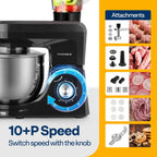 SPECSTAR 6 in 1 Multifunctional Stand Mixer with 8.5 Quart Stainless Steel Bowl, 660W 10 Speed Tilt-Head, Silver