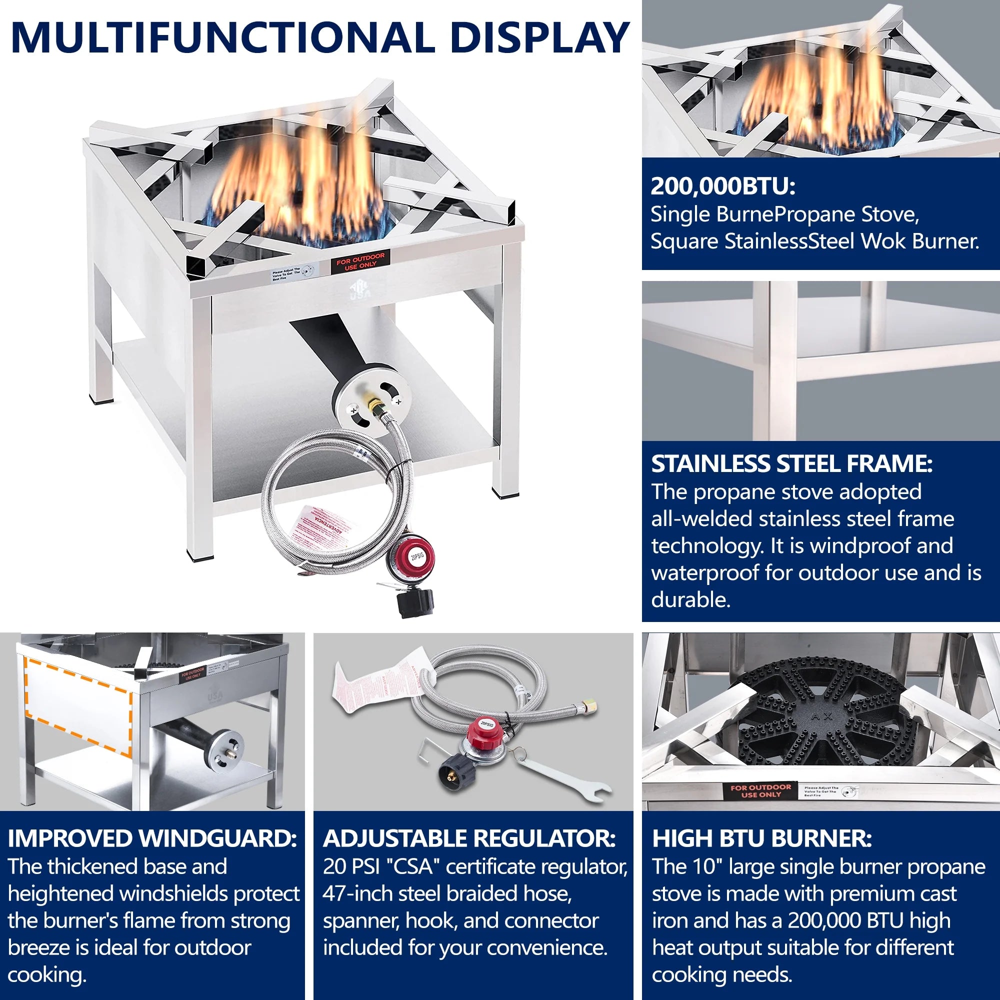64QT Stainless Steel Seafood Boiling Kit, 200,000BTU Propane Burner And Crawfish Boil Pot w/Basket and Steamer Rack, For Outdoors Cooking and Steaming, Large Turkey Fryer Pot, Lobster Shrimp Pot