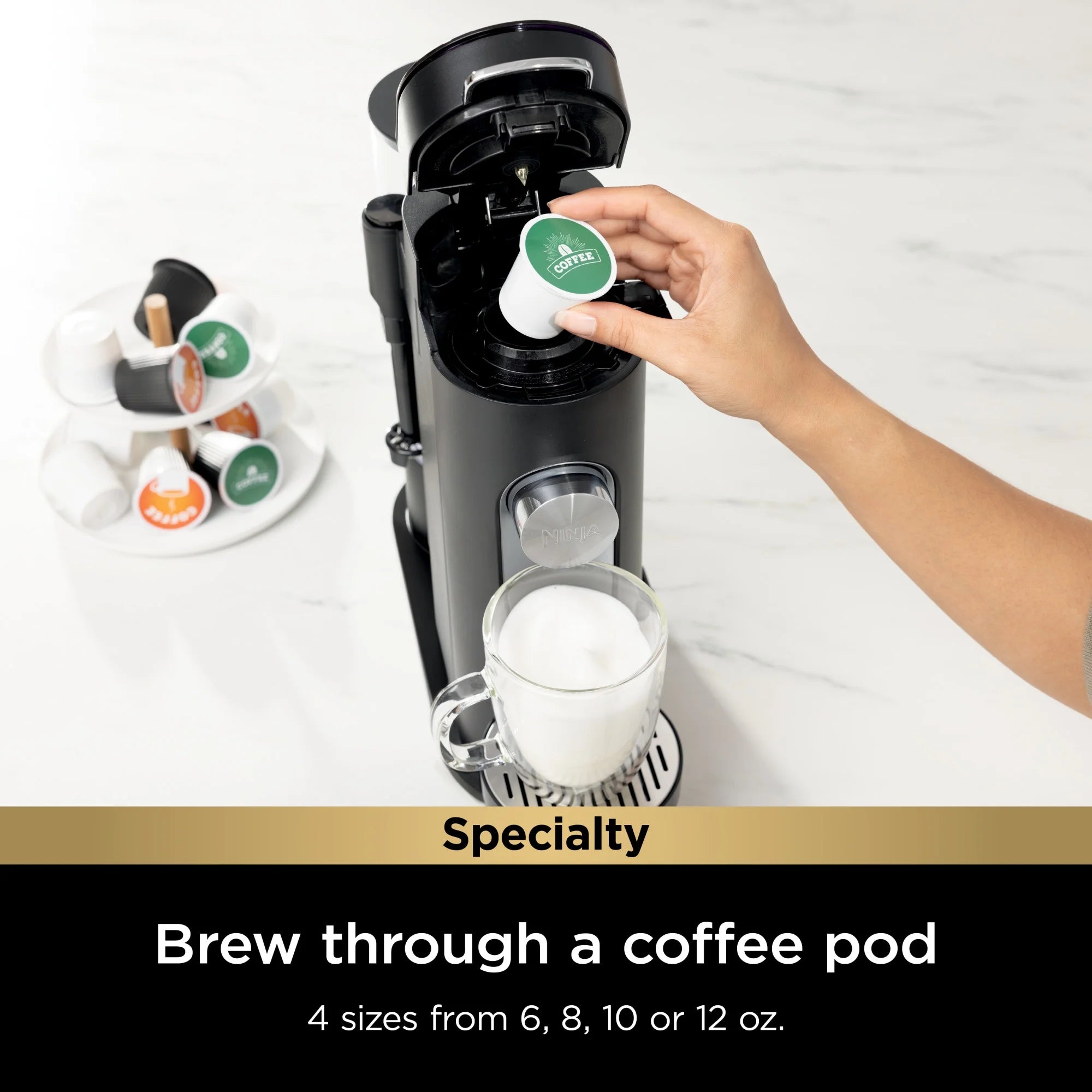 Ninja Pods & Grounds Specialty Single-Serve Coffee Maker with Integrated Milk Frother, Black, PB051