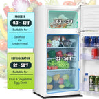 Canddidliike 2 Doors Cold-rolled Sheet Compact Refrigerator-White, Fridge with Freezer, Fridge, Adjustable Thermostat