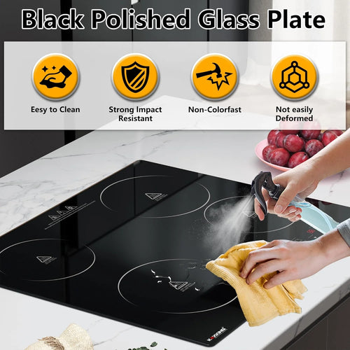 4 Burner Electric Cooktop, 24 Inch Electric Stove Top, Built-in Electric Cooktop with Sensor Touch Control, Timer & Child Lock Included, 9 Power Levels, 6000W, 220-240V Hard Wired (No Plug)