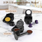 Espresso Maker for Nespresso Capsule, Lavazza Blue Capsule & Coffee Powder, 19 Bar Pump Pressure Makes Authentic Espresso Coffee, Mini Espresso Coffee Machines with Removable Water Tank.