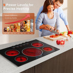 30in 5-Burner Built-In Electric Cooktop 9000W, Knob Control Ceramic Stove Easy Clean, No Radiation Family-Safe