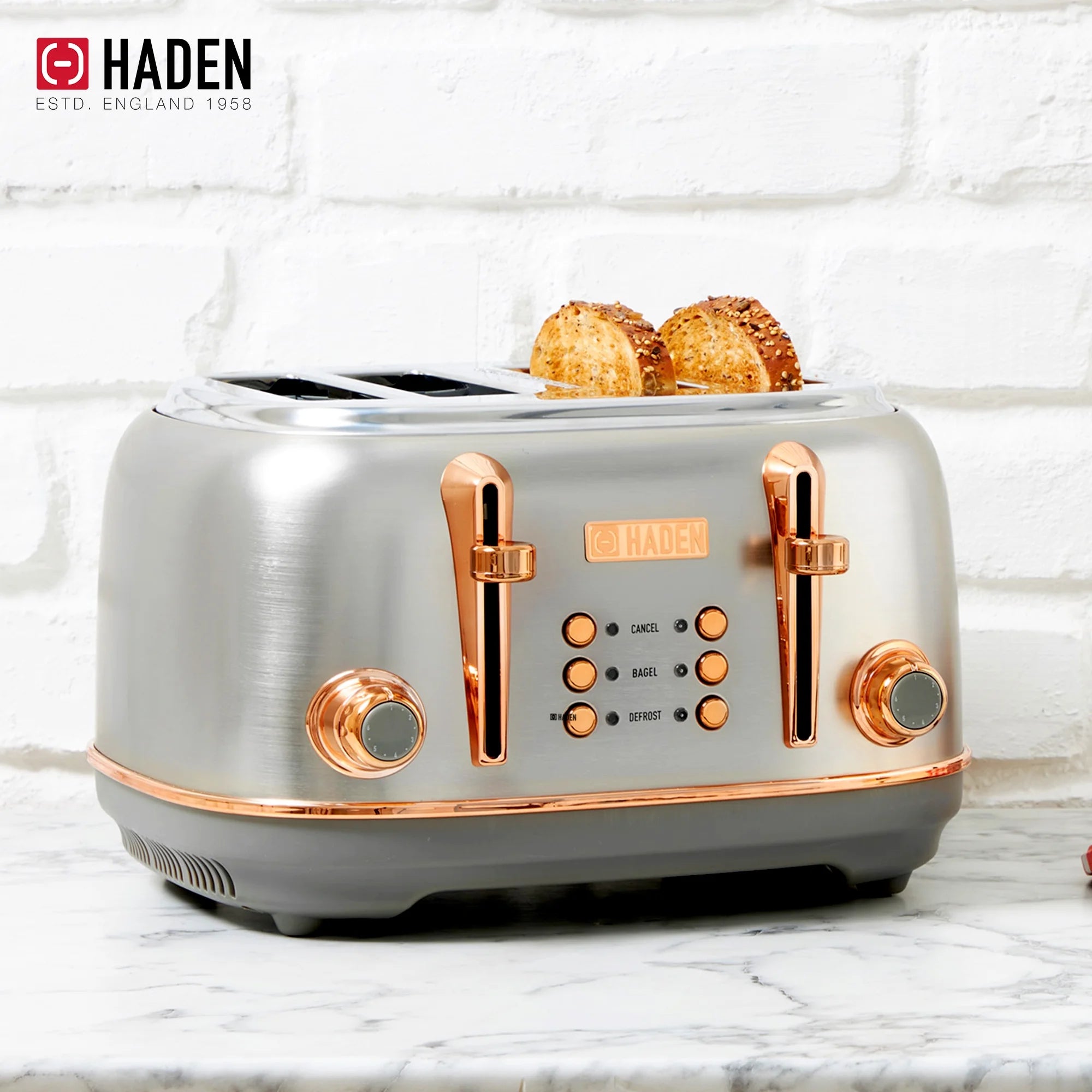 Haden Heritage 1500 1.7 Electric Kettle, Matte Black Finish with Copper Accents