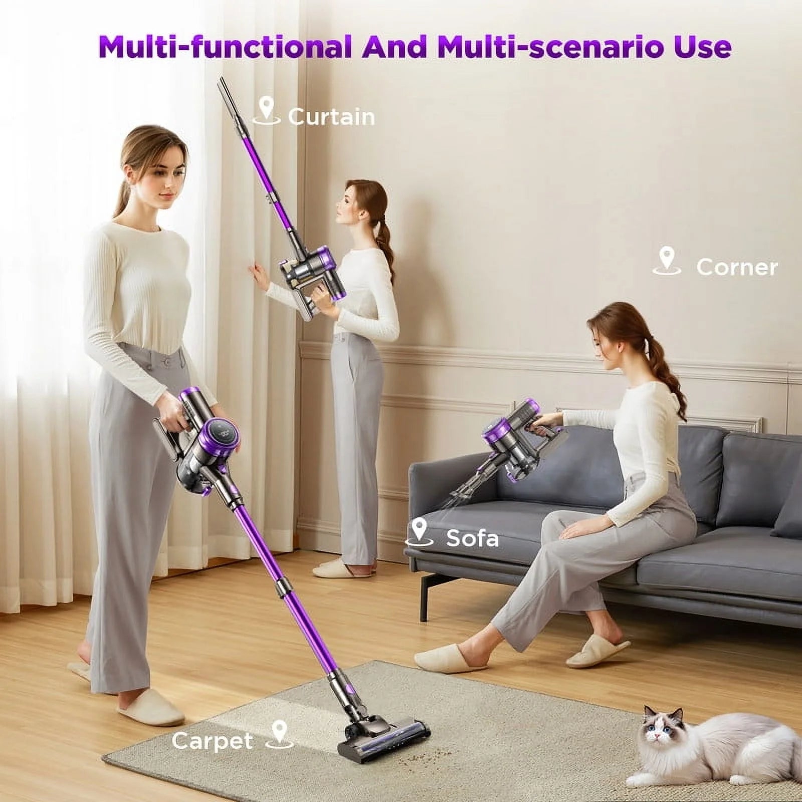 KANFUAQ Cordless Stick Vacuum Cleaner 38KPA 50Mins 2200mAh Lightweight for Home Pet Hair Carpet Hard Floor