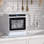 Happydeer Mini Dishwasher with a Built-in 5L Water Tank, No Hookup Needed, 2-Tier Rack, 3-Spray Arm, Air-Dry Function, Automatic Smart Portable Countertop Dishwasher