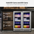 Yeego 30" Wine and Beverage Refrigerator,Two 15" Wine and Beverage Cooler Under Counter or Freestanding, Hold 33 Bottles and 80 Cans(Two Pack)