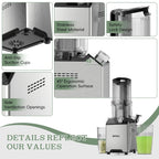 Whall Cold Press Juicer Machine, Slow Masticating Machines with 4" Extra Large Feed Chute, Reverse Function, Soft & Hard Models 180W