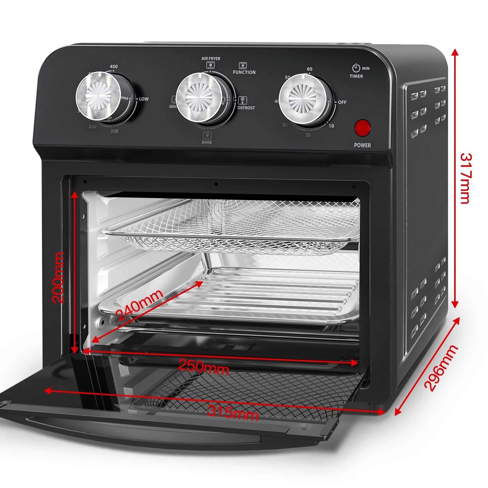PlumChef 13 Quart 4 Slices Air Fryer Convection Toaster Oven, 1500W, 7 in 1 Multifunction with Roast, Bake, Grill, Broil, Toast, Dehydrate, Defrost, Stainless Steel