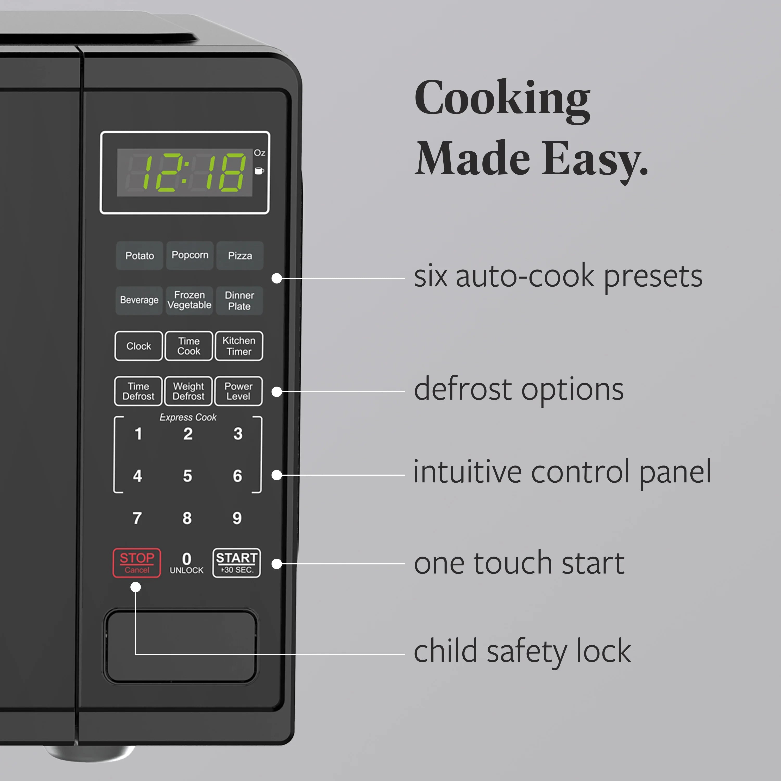 Farberware FMGZ09BKA 0.9 Cu. Ft. Microwave Oven, 900W, Digital Control, LED Display, 6 Cooking Presets, Black