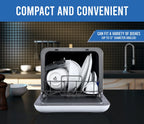 Farberware Portable Dishwasher with Built-In Water Tank with Baby Care and Fruit Wash Settings in White w/ 6-Place Setting Capacity, FDW05ASBWHA