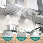 Range Hood 30 inch, IsEasy Wall Mount Vent Hood 500 CFM with Ducted Convertible Ductless Kitchen Hood in Stainless Steel, 3 Speed Exhaust Fan, LED Lights