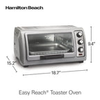 Hamilton Beach 6 Slice Countertop Toaster Oven with Easy Reach Roll-Top Door, Bake, Broil & Toast Functions, Silver