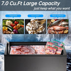 LHRIVER 7.0 cu. ft. Chest Deep Freezer with Adjustable Temperature, Free Standing Top Open Door Compact Freezer with 3 Removable Basket for Kitchen, Home, Bar, Garage, Office