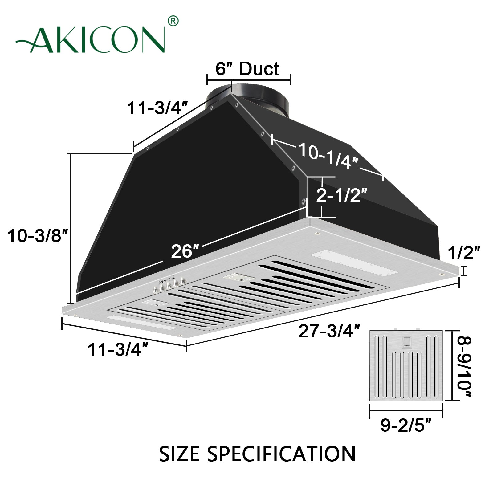 Range Hood Insert/Built-in 30 Inch, 6'' Duct 3-Speeds 600 CFM Stainless Steel Vent Hood with LED Lights and Dishwasher Safe Filters
