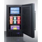 ADA compliant 18" wide frost-free freezer in black for built-in or freestanding use, with lock and digital thermostat