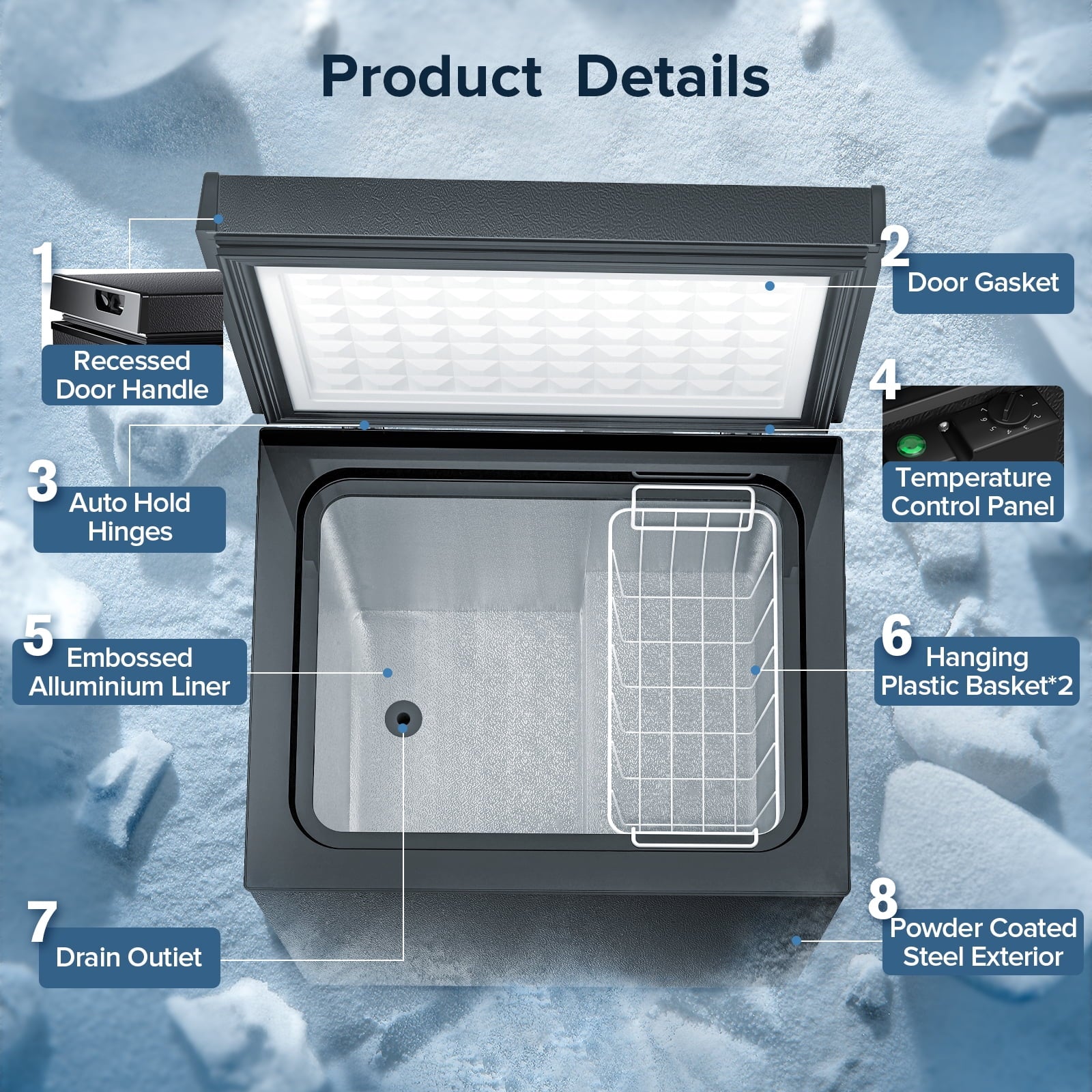 AUSEO Compact Freezer 3.5 cu ft Environmental Chest Freezer, Mini Freezer with 7 Gear Adjustable Temperature, Removable Storage Basket, Energy Saving, White