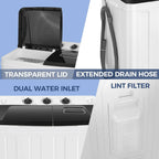 Qhomic Portable Washer 30lbs, 2-in-1 Twin Tub Washer & Dryer Combo Compact Semi-Automatic Washing Machine with Drain Pump, Black