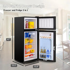 GGTB 3.5 Cu.Ft Fridge with Freezer, Double Door Refrigerator with 6 Level Thermostat, LED Light, Adjustable Glass Shelves for Bedroom, Office, Dorm, Apartment, Silver