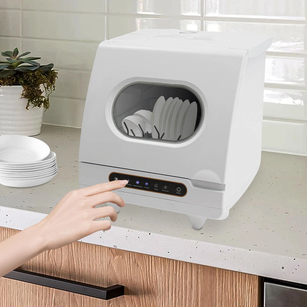 Portable White Countertop Dishwasher Compact Dishwasher 5 Washing Programs 1200W