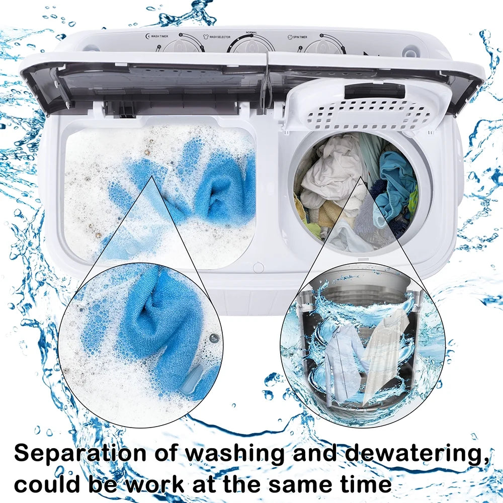 Compact Twin Tub with Built-in Drain Pump XPB35-188S 14.3(7.7 6.6)lbs Semi-automatic Gray Cover Washing Machine