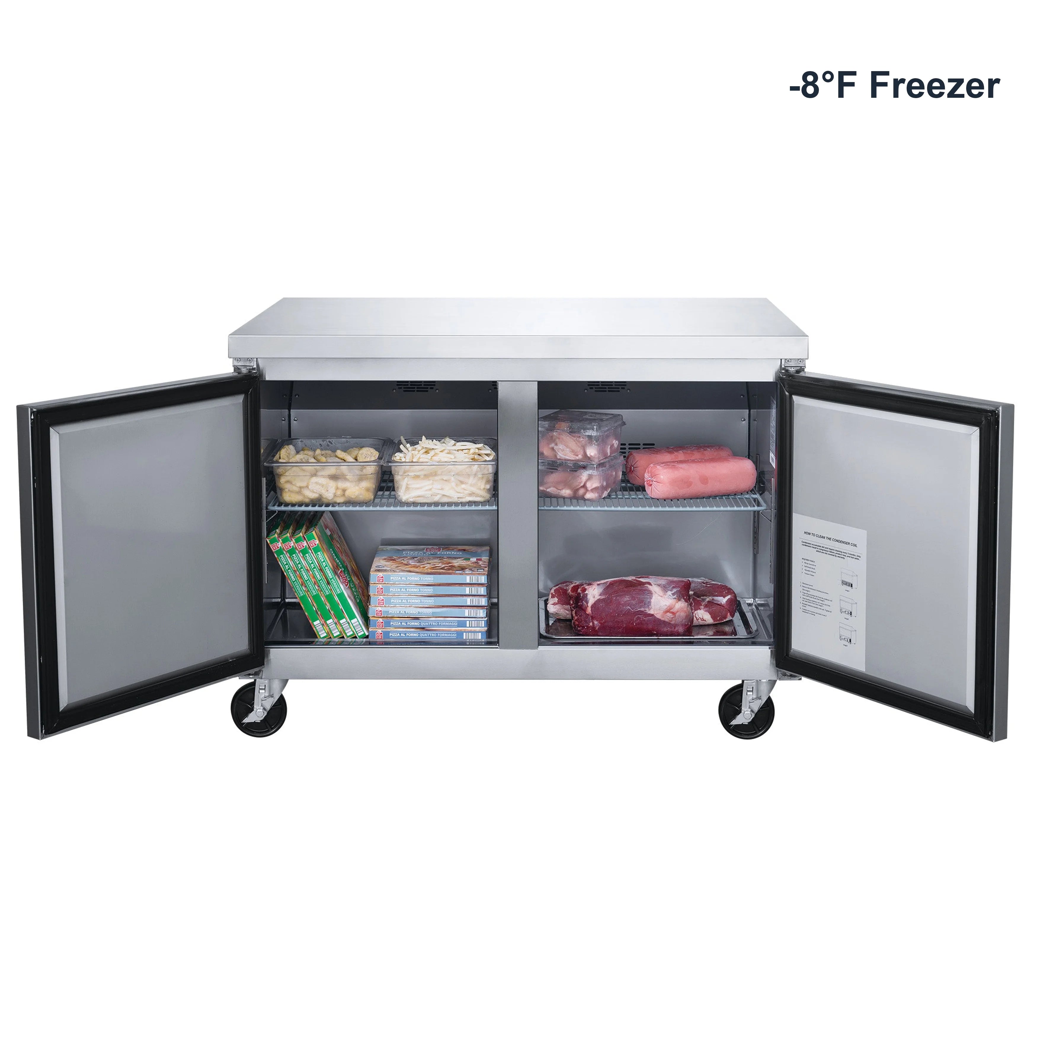 NSF 48 in. 2-Door Undercounter Freezer 13 Cu. Ft. Worktop Commercial Freezer in Stainless Steel ETL