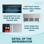 Simzlife 15 in. Single Zone 130-Cans Built-in Beverage Refrigerator Cooler Fridge in Silver Stainless Steel, with Auto LED Lights