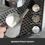 Gemilai G3006 Owl 15-Bar Semi-Auto Espresso Machine, Dual Display, Milk Frother, 57oz Tank, Stainless Steel Coffee Maker