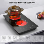 iMeshbean 12inch Electric Ceramic Cooktop 220V 3000W Electric Induction Cooktop 2 Burners Stove Top Built-In/Integrated Touch Control