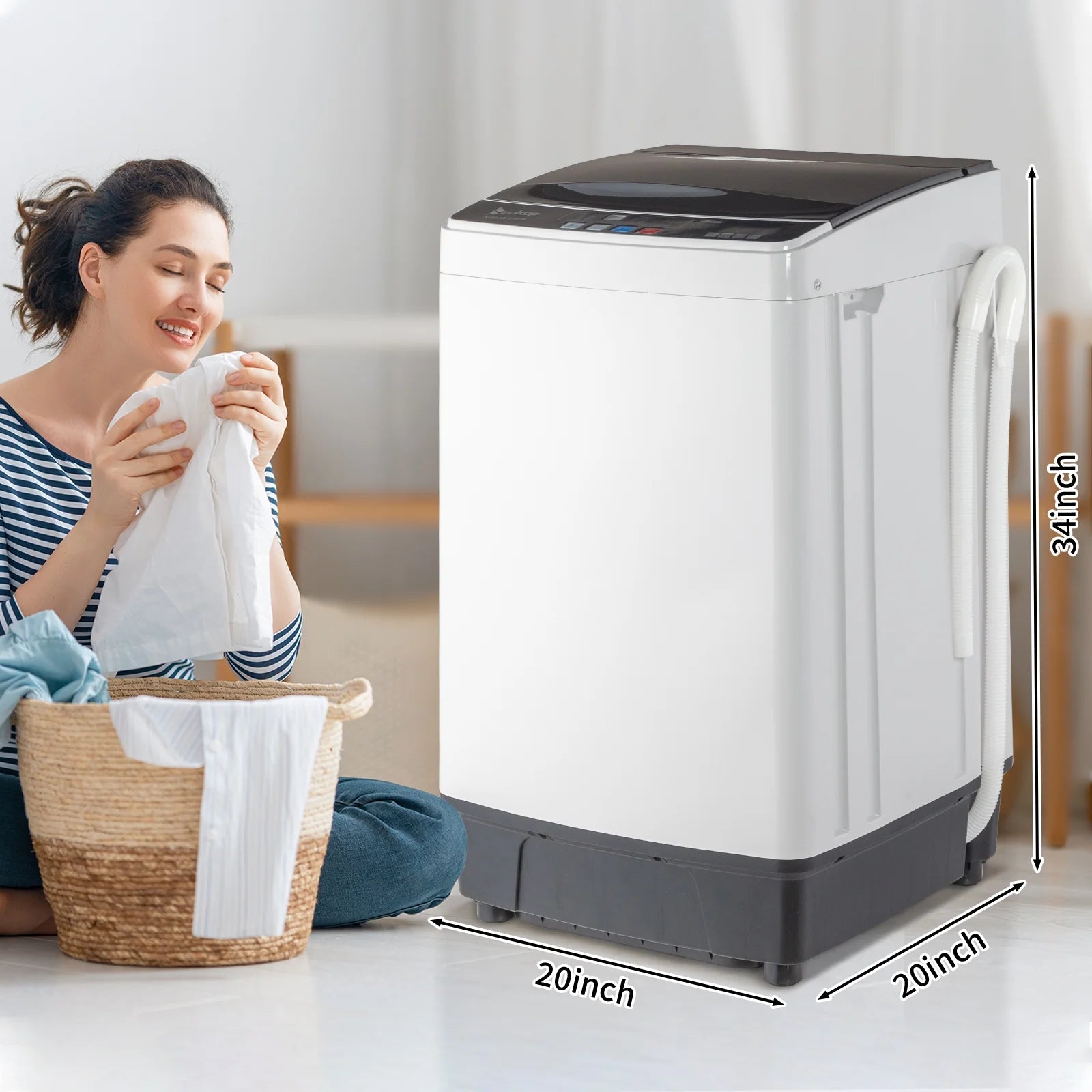 BAYUELSWU Portable Washing Machine 17.6lbs Full-Automatic Washing Machine, Apartment Washing Machine 10 programs 8 Water Level Selections with Led Display for Apartment, Home, Dorm, RV