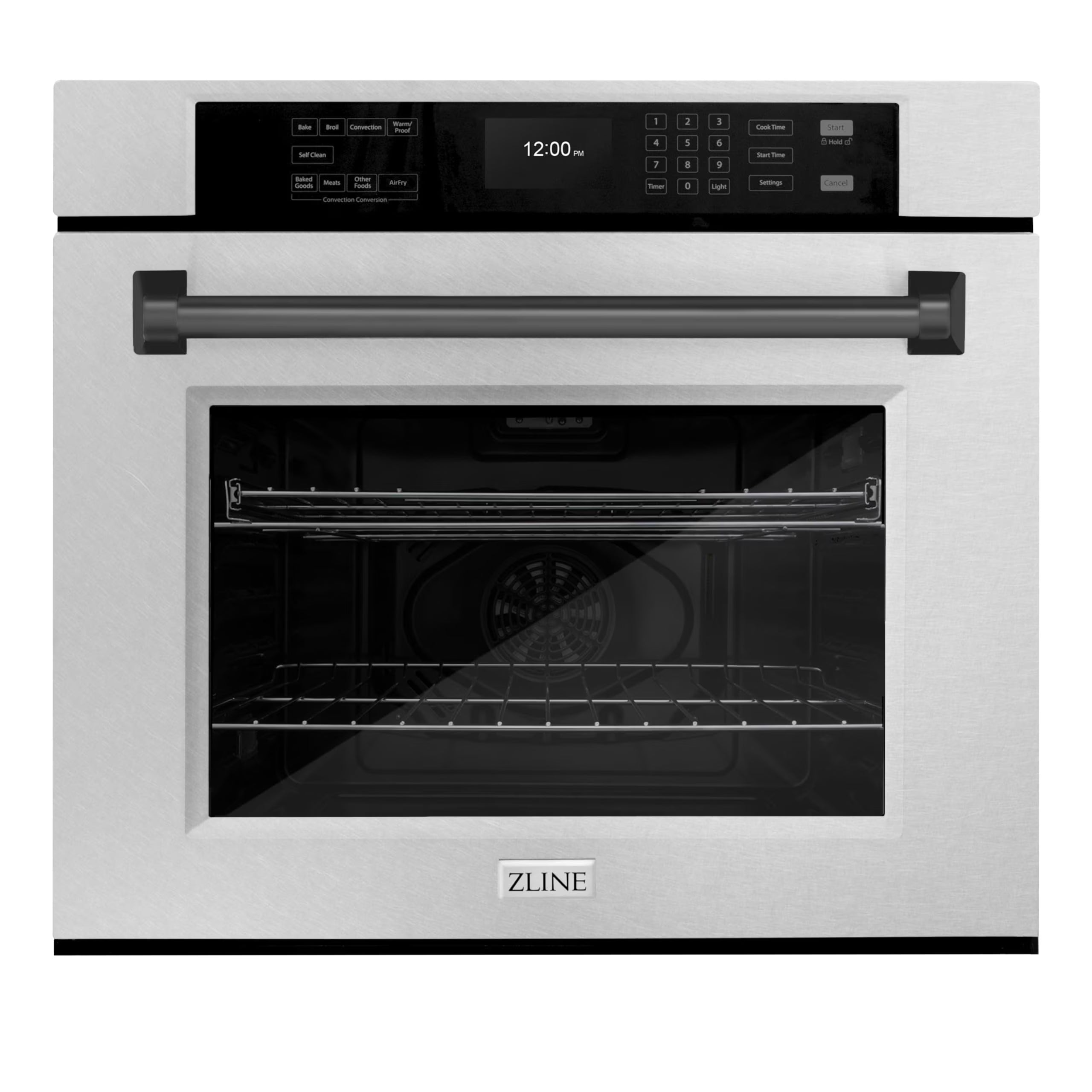ZLINE 30 in. Autograph Edition Professional Convection Single Wall Oven with Air Fry and Self Clean in DuraSnow Stainless Steel with Matte Black Handle (WASSZ-30-MB)
